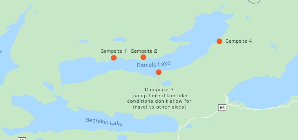 Daniels Lake Map + Winter BWCAW Camping Sites